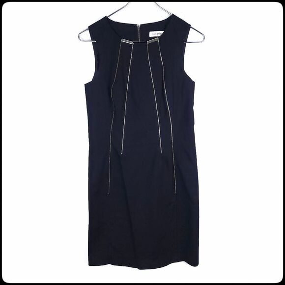 CALVIN KLEIN Black Sleeveless Double Front Zipper Women's Sheath Dress Size: 6 - Picture 1 of 6